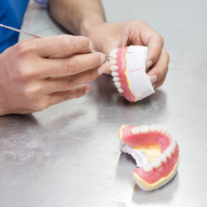 Shot of hands detailing a teeth model